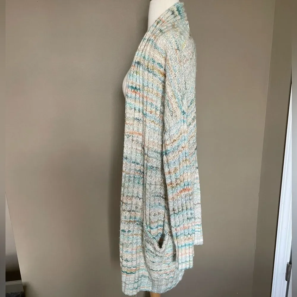 Anthropologie Space Dyed Longline Boho Cardigan Blue Green SZ M